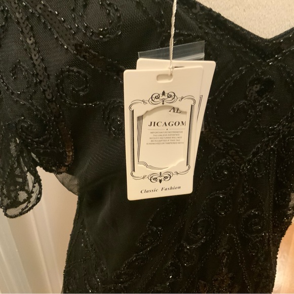 NWOT Ladies roaring 20’s era dress in black. Black sequins and fringe. Size XL - Picture 5 of 7